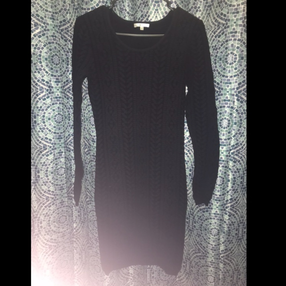 Black lace form fitting sweater dress